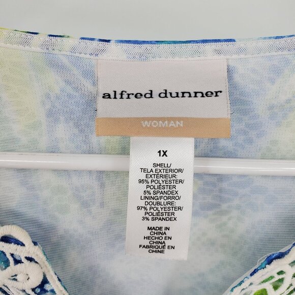 Alfred Dunner Waikiki Printed Lace Trim Tropical Floral Top 3/4 Sleeve Blouse Sh - Picture 3 of 7